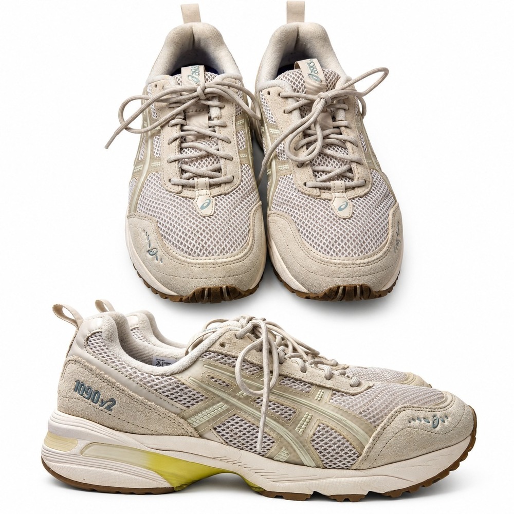 ASICS Gel-1090v2 Lifestyle Running Sneaker Wmn Sz 10 Oatmeal/Beige Mesh Suede